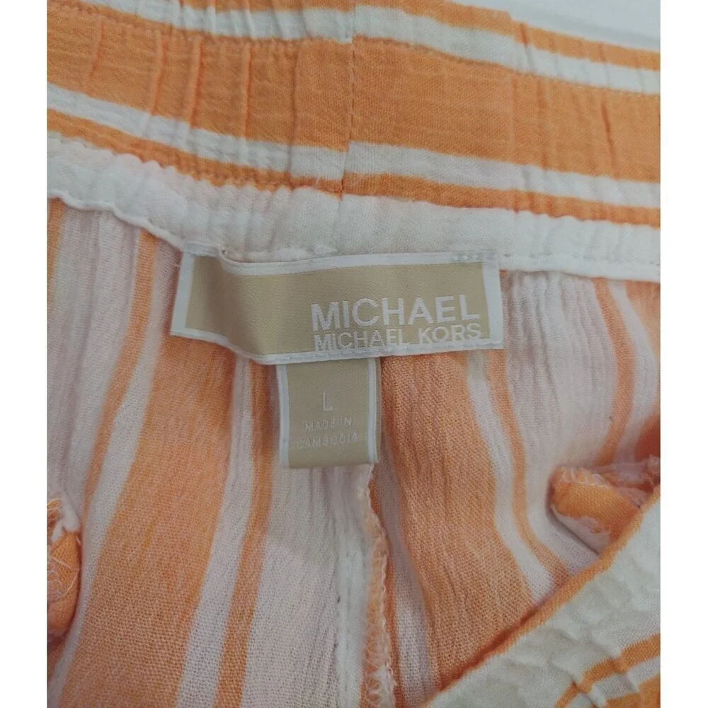 Michael Kors Womens Orange, White Striped Drawstring Shorts Size L Viscose Blend